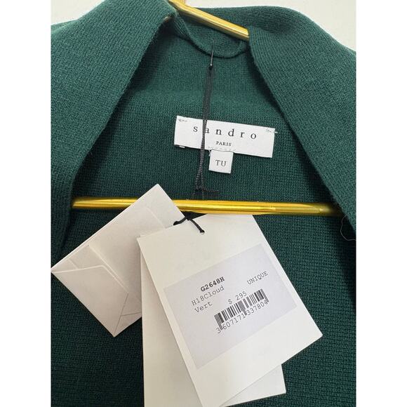 Sandro Celeste Fringed Open-front Cardigan One Size Green Oversized Quiet Luxury - Picture 5 of 12